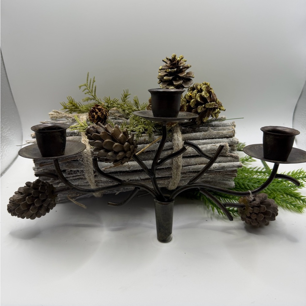 Rustic Metal Pinecone Wine Bottle Candle Stick Holder